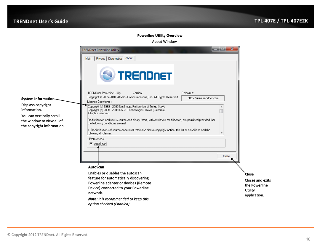 TRENDnet TPL407E2K AutoScan, TRENDnet User’s Guide, TPL-407E / TPL-407E2K, System Information, Powerline Utility Overview 