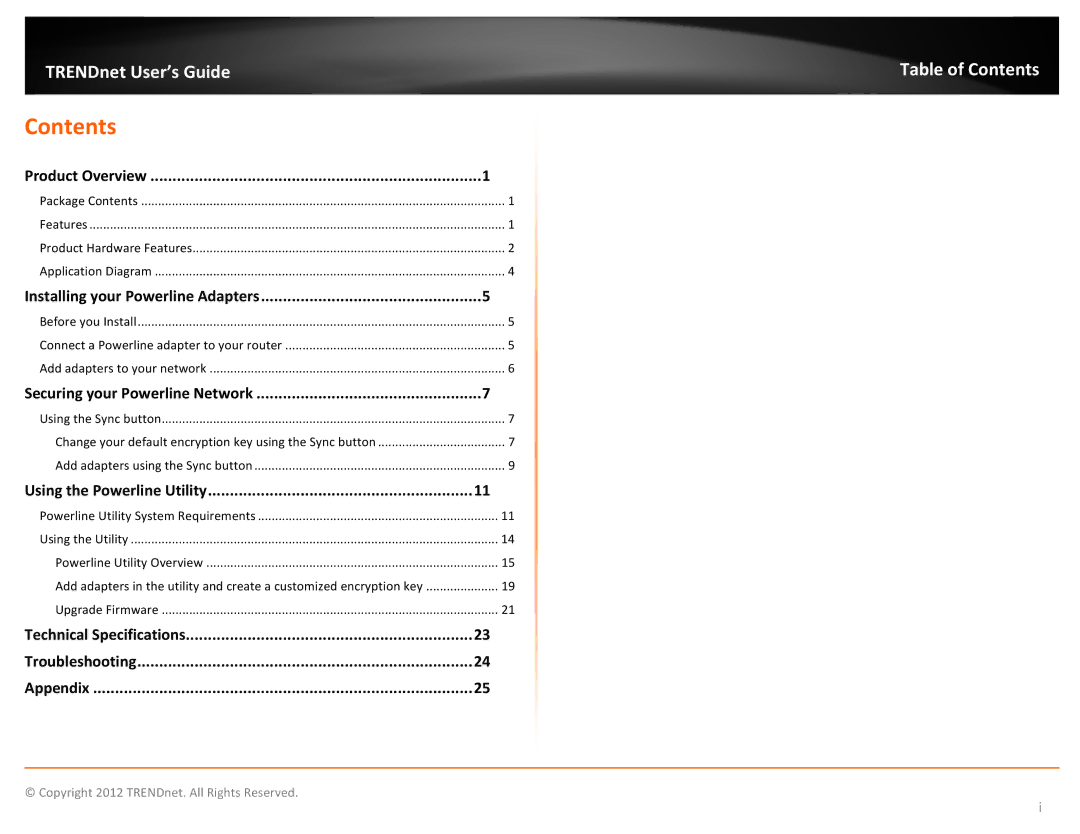 TRENDnet TPL407E2K manual Contents 