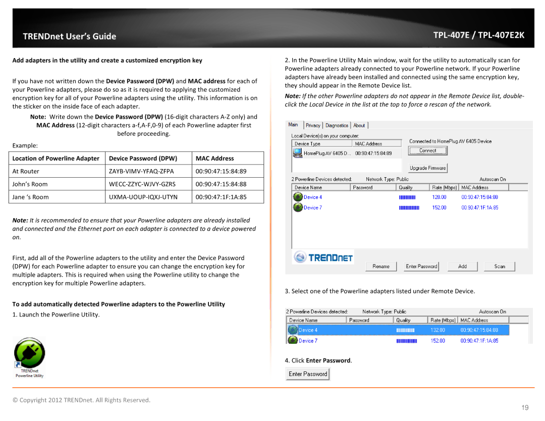 TRENDnet TPL407E2K manual Uxma-Uoup-Iqxj-Utyn, Click Enter Password 