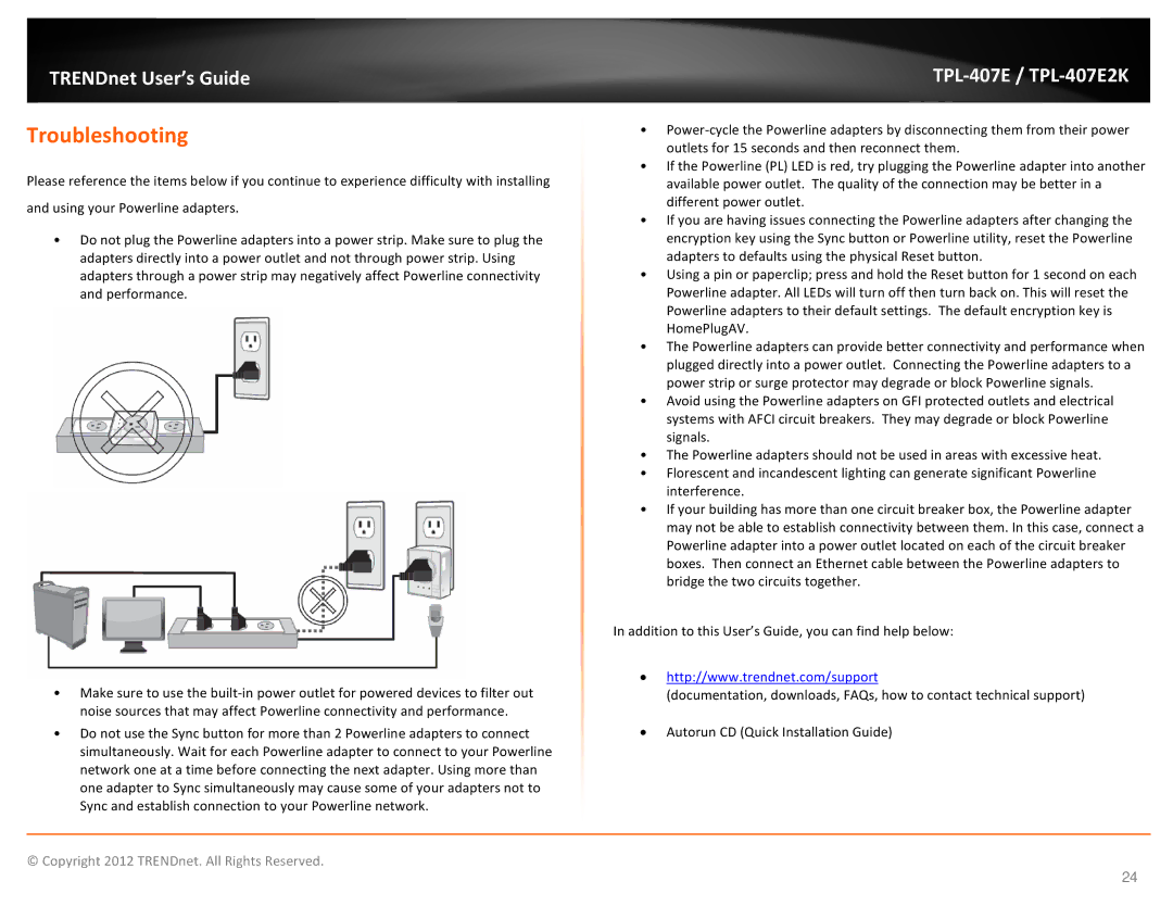 TRENDnet TPL407E2K manual Troubleshooting 