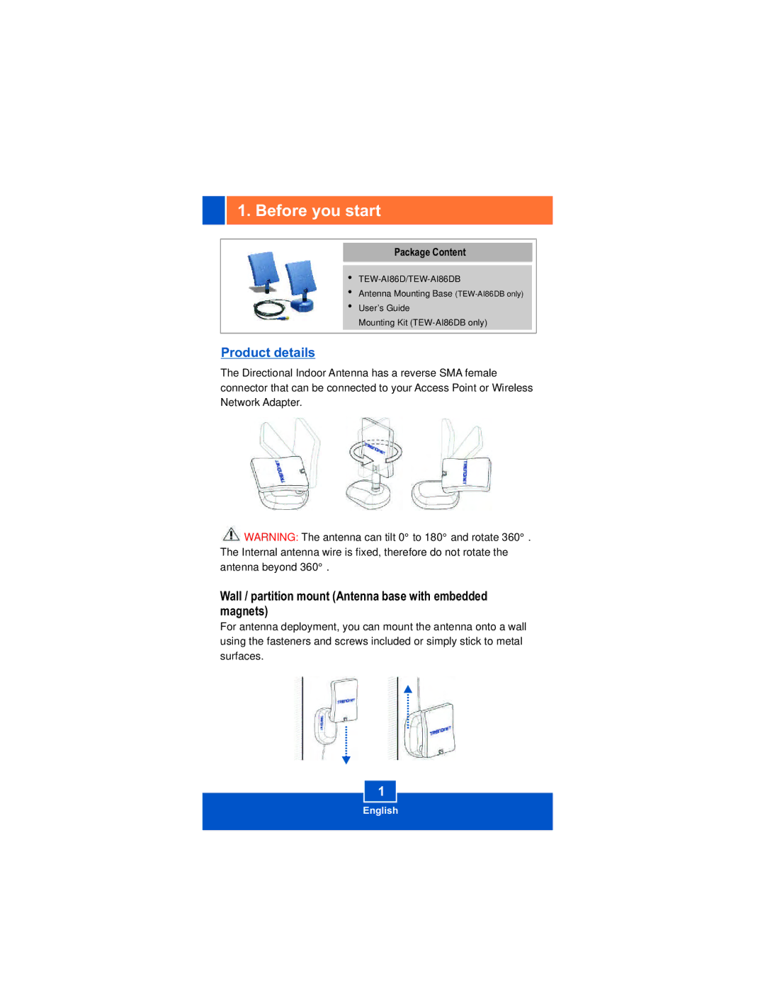 TRENDnet TRENDnet antenna, TEW-AI86DB manual Before you start, Product details 