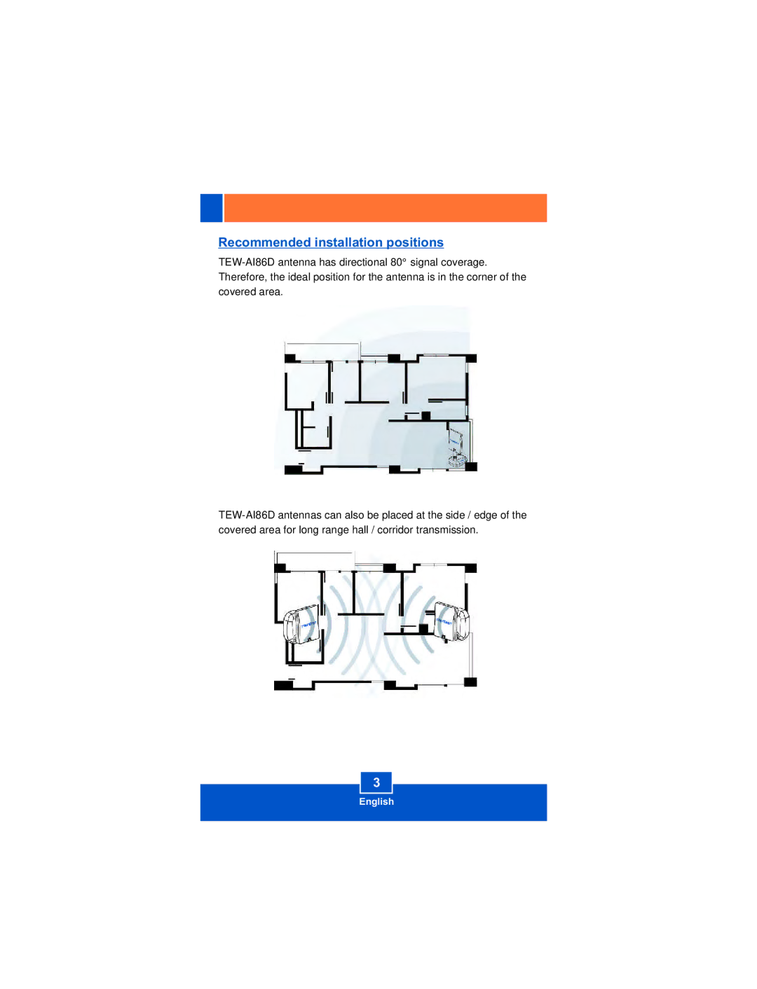 TRENDnet TEW-AI86DB, TRENDnet antenna manual Recommended installation positions 