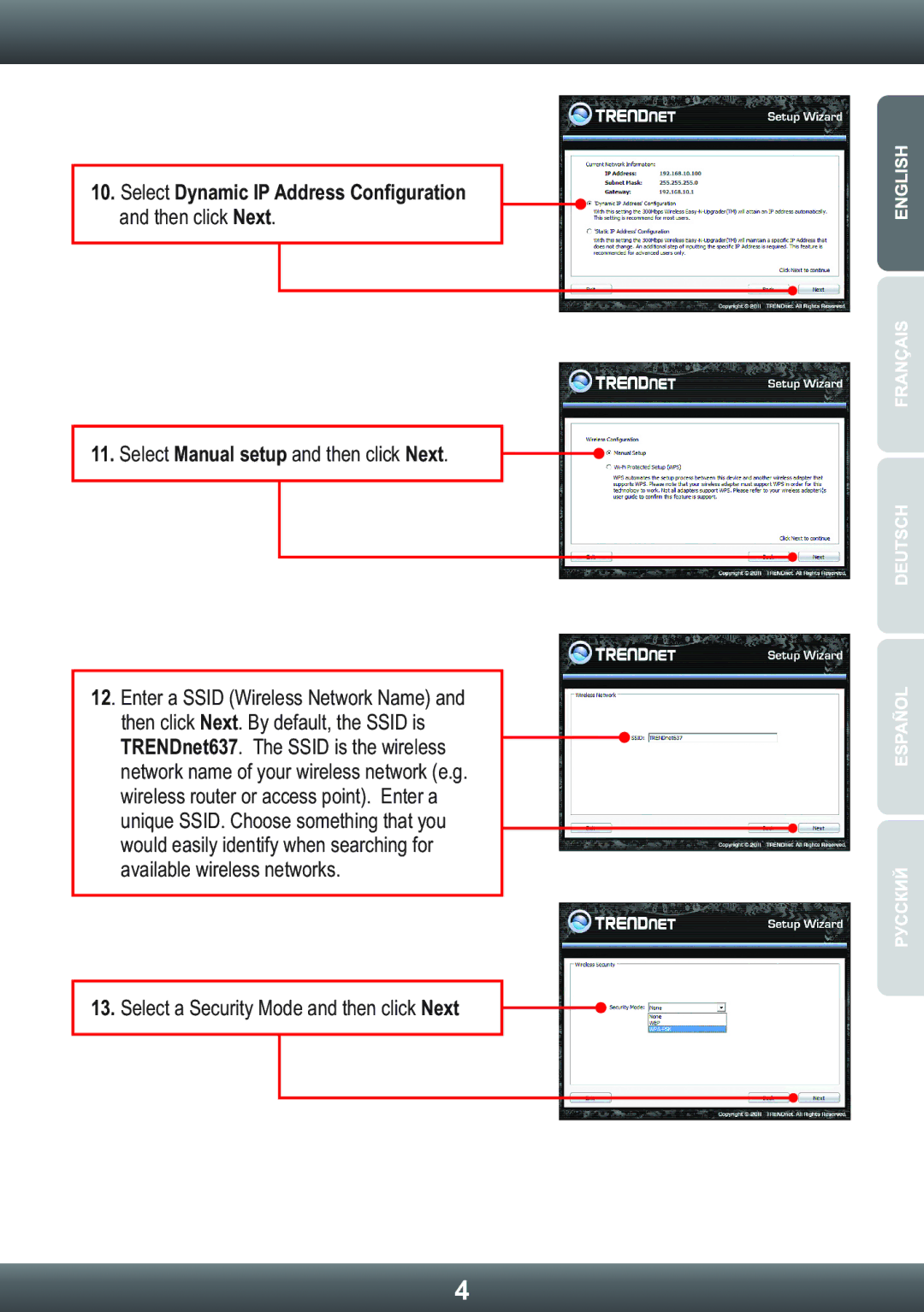 TRENDnet TRENDNET, TEW-637AP manual Select Dynamic IP Address Configuration and then click Next 