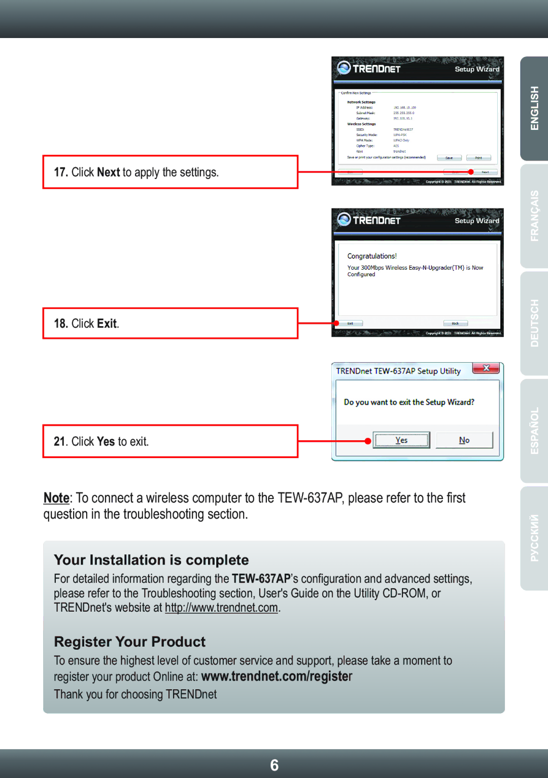 TRENDnet TRENDNET, TEW-637AP manual Your Installation is complete Register Your Product 