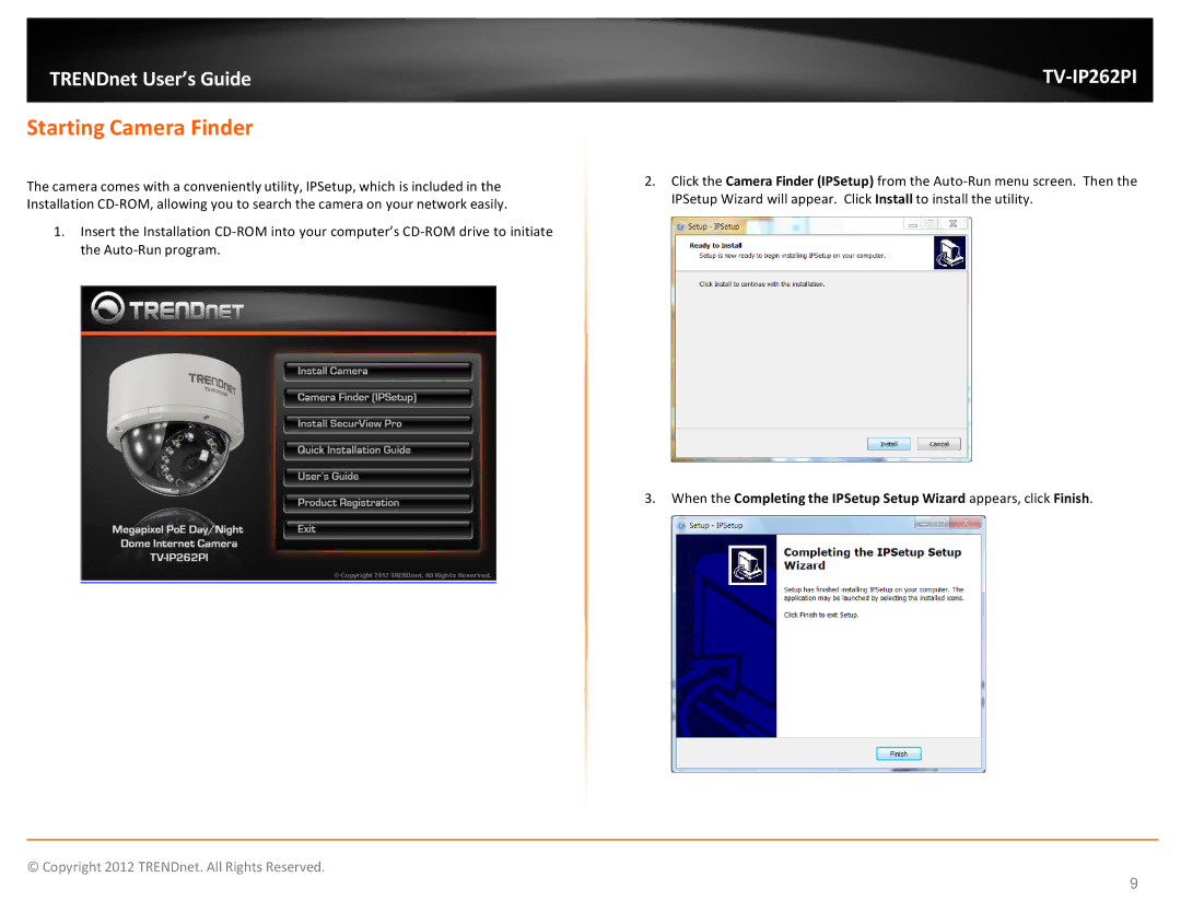 TRENDnet trendnet The Megapixel PoE Dome Internet Camera with IR manual Starting Camera Finder 