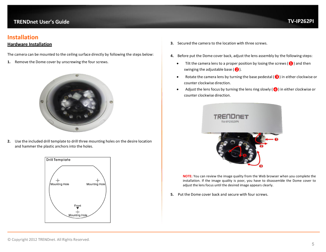 TRENDnet trendnet The Megapixel PoE Dome Internet Camera with IR manual Hardware Installation 