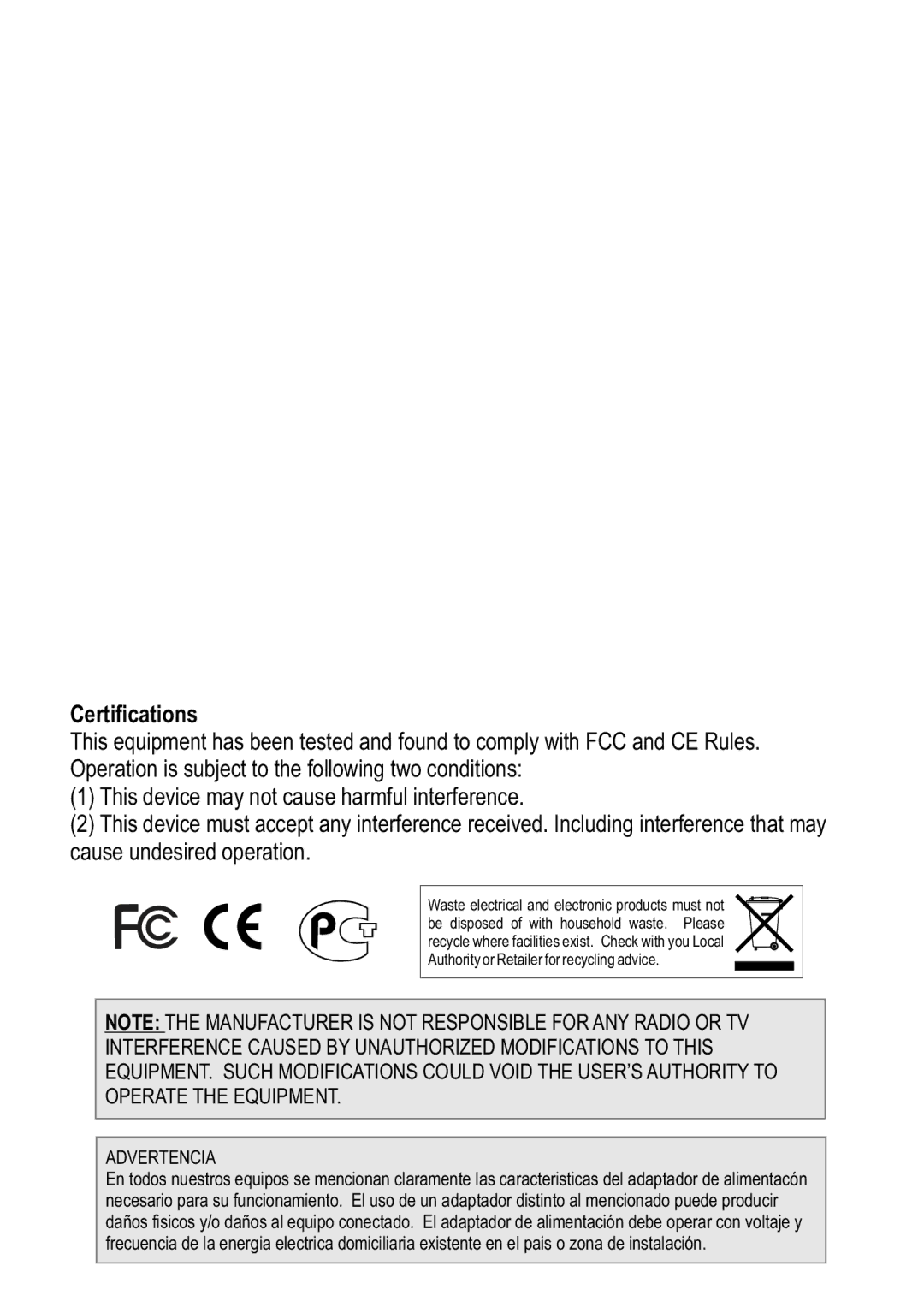 TRENDnet TRENDNET, TK-802R manual Certifications, Advertencia 