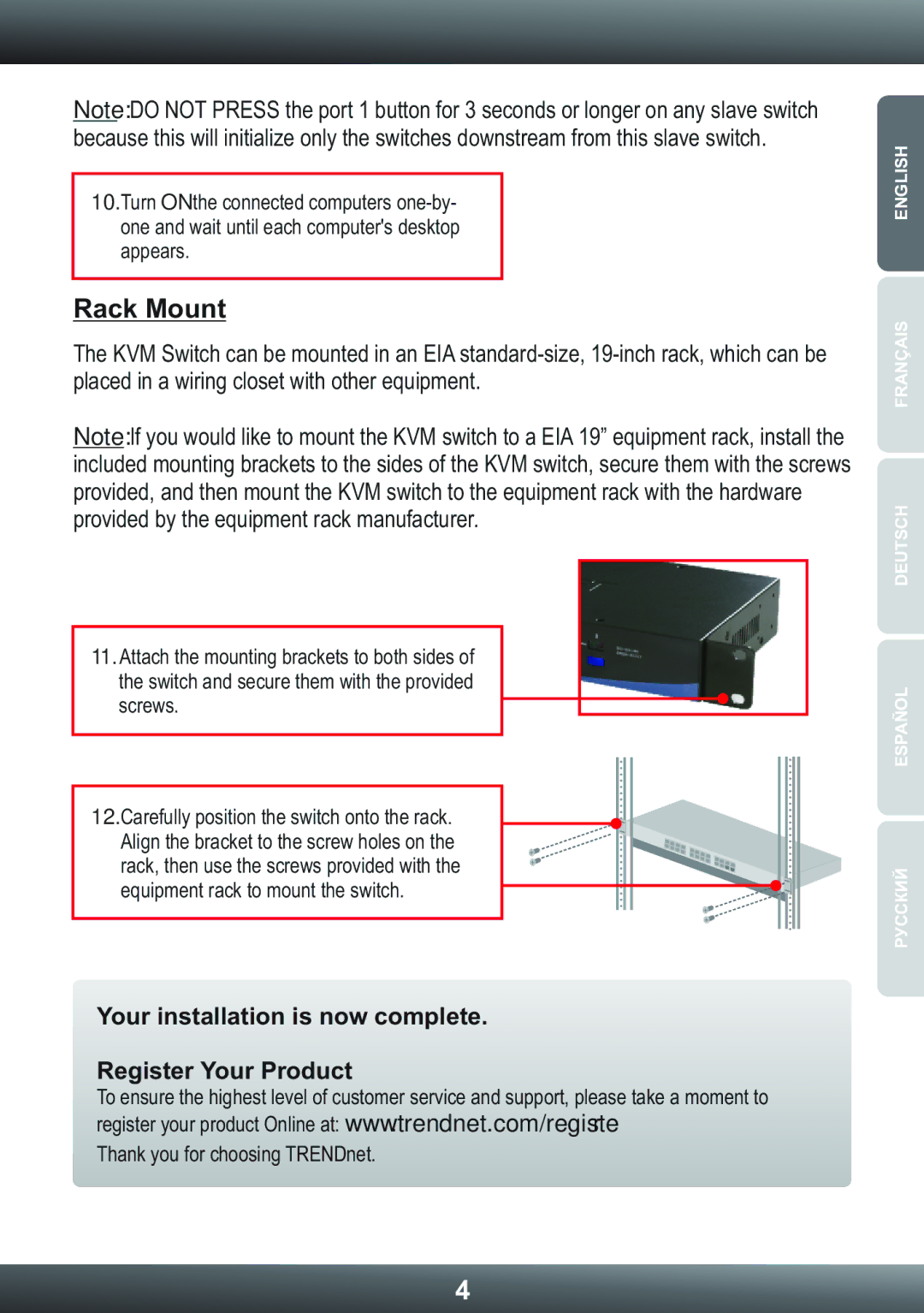 TRENDnet TRENDNET, TK-802R manual Rack Mount, Your installation is now complete Register Your Product 