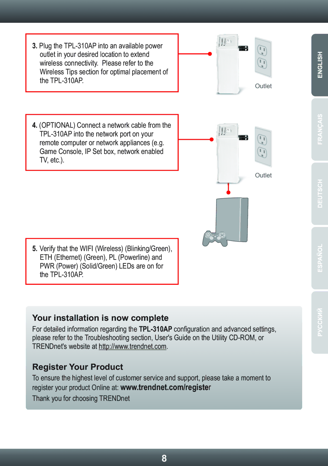 TRENDnet TRENDNET, TPL-310AP manual Your installation is now complete Register Your Product 