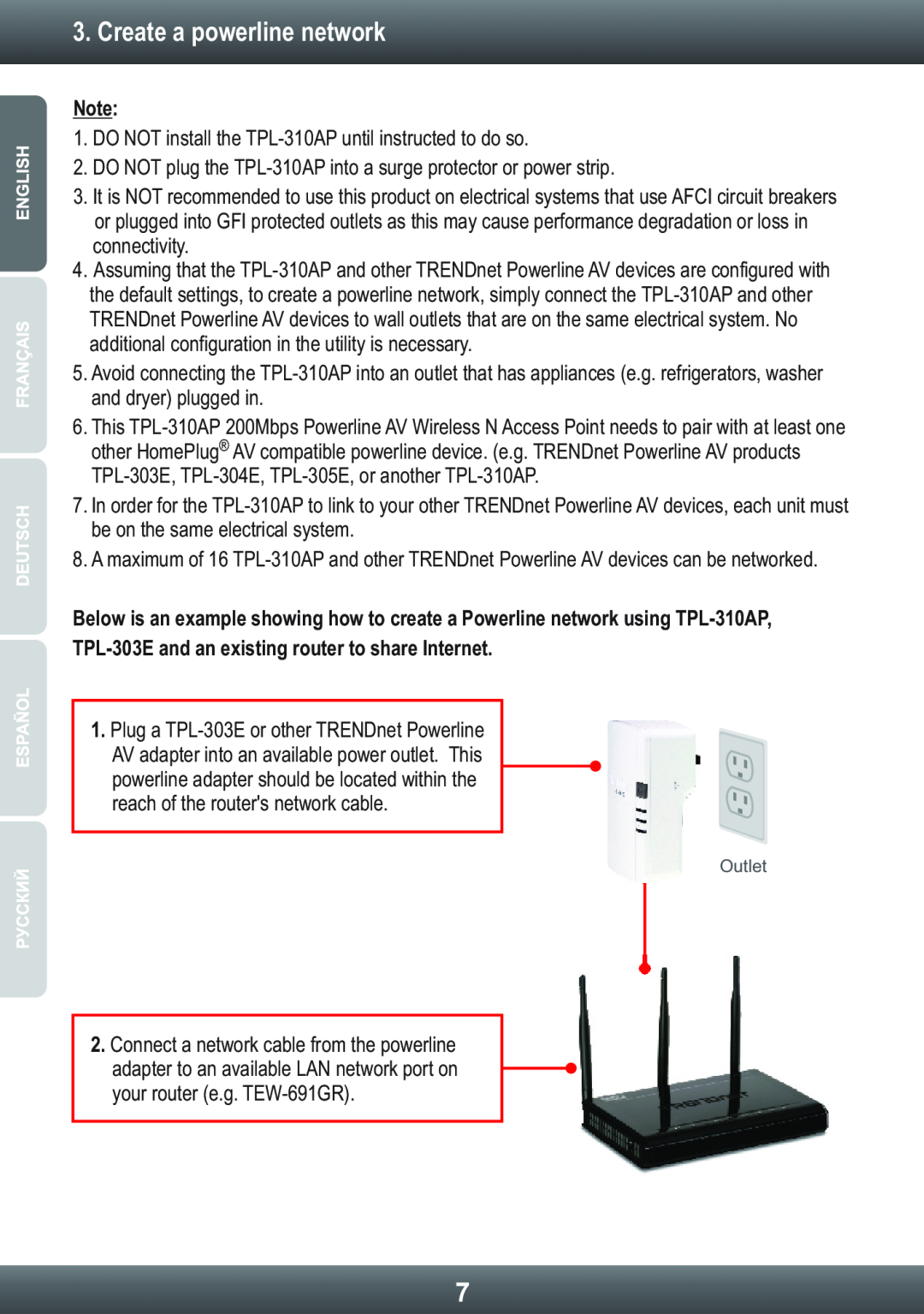 TRENDnet TPL-310AP, TRENDNET manual Create a powerline network 