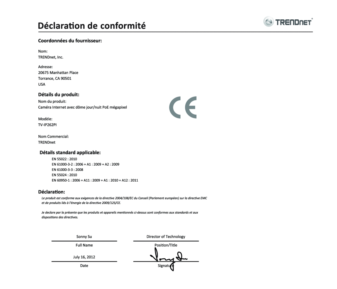 TRENDnet TRENDNET, TV-IP262PI (V1.0R) /10.01.2012 manual 