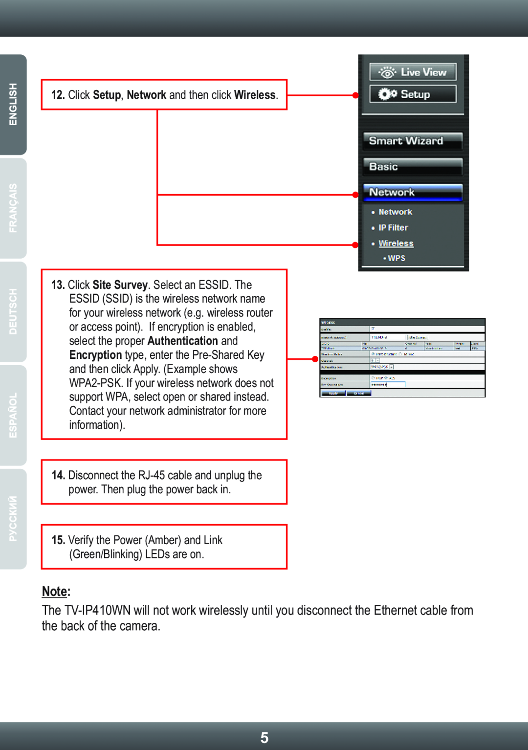 TRENDnet TV-IP410WN, TRENDNET manual Click Setup, Network and then click Wireless 