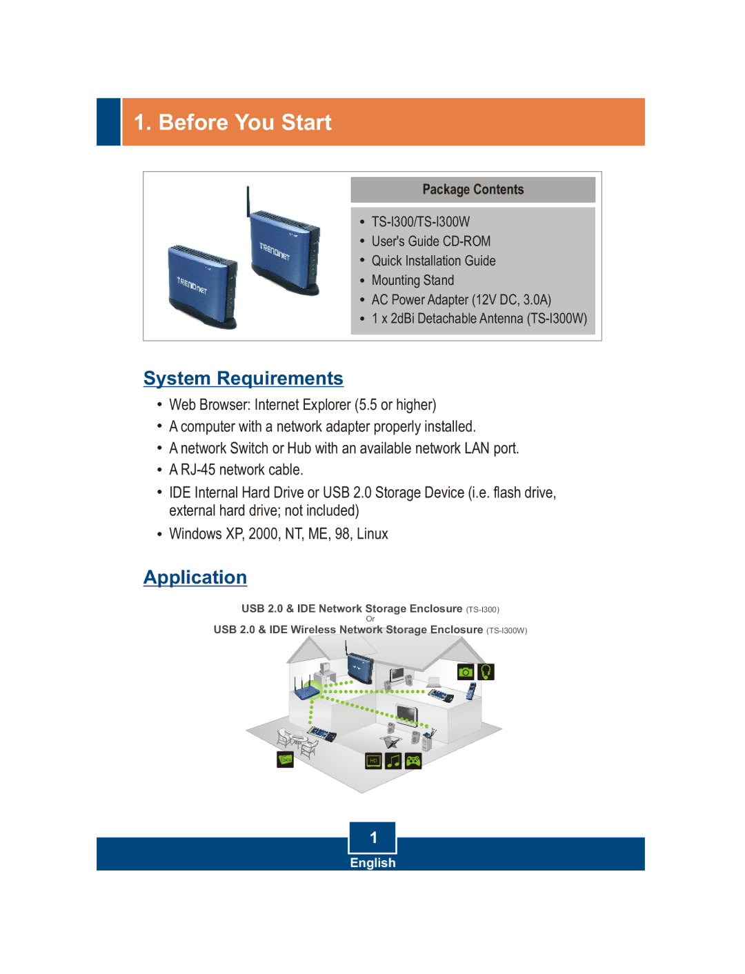 TRENDnet TS-I300W, USB 2.0 & IDE Network Storage Enclosure manual Before You Start, Package Contents 