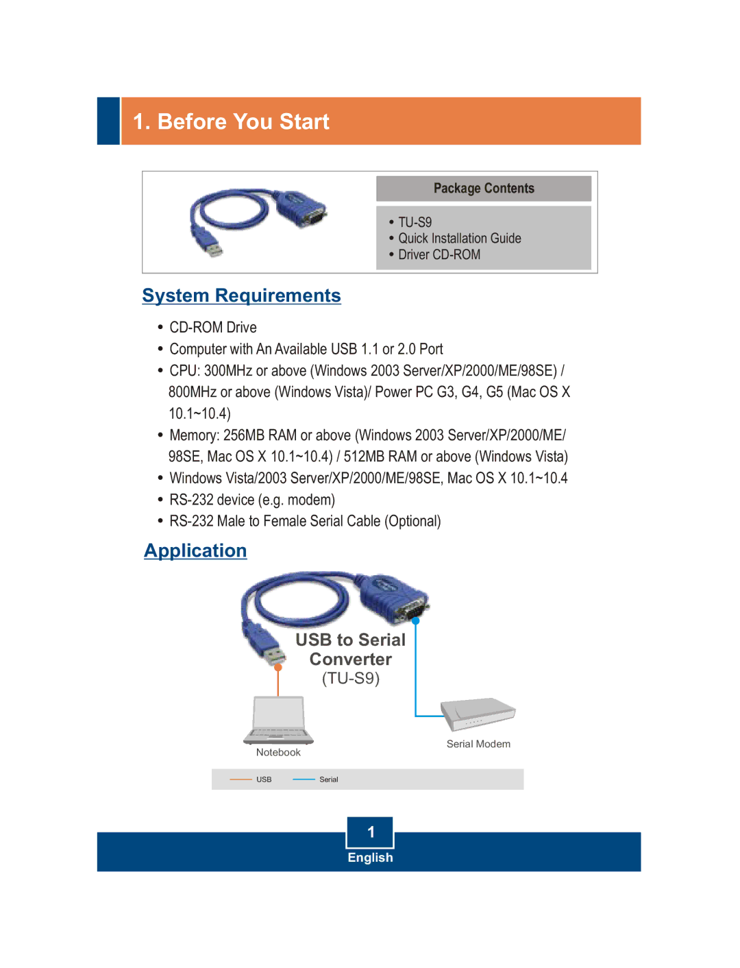 TRENDnet TU-S9 manual Before You Start, System Requirements, Application 