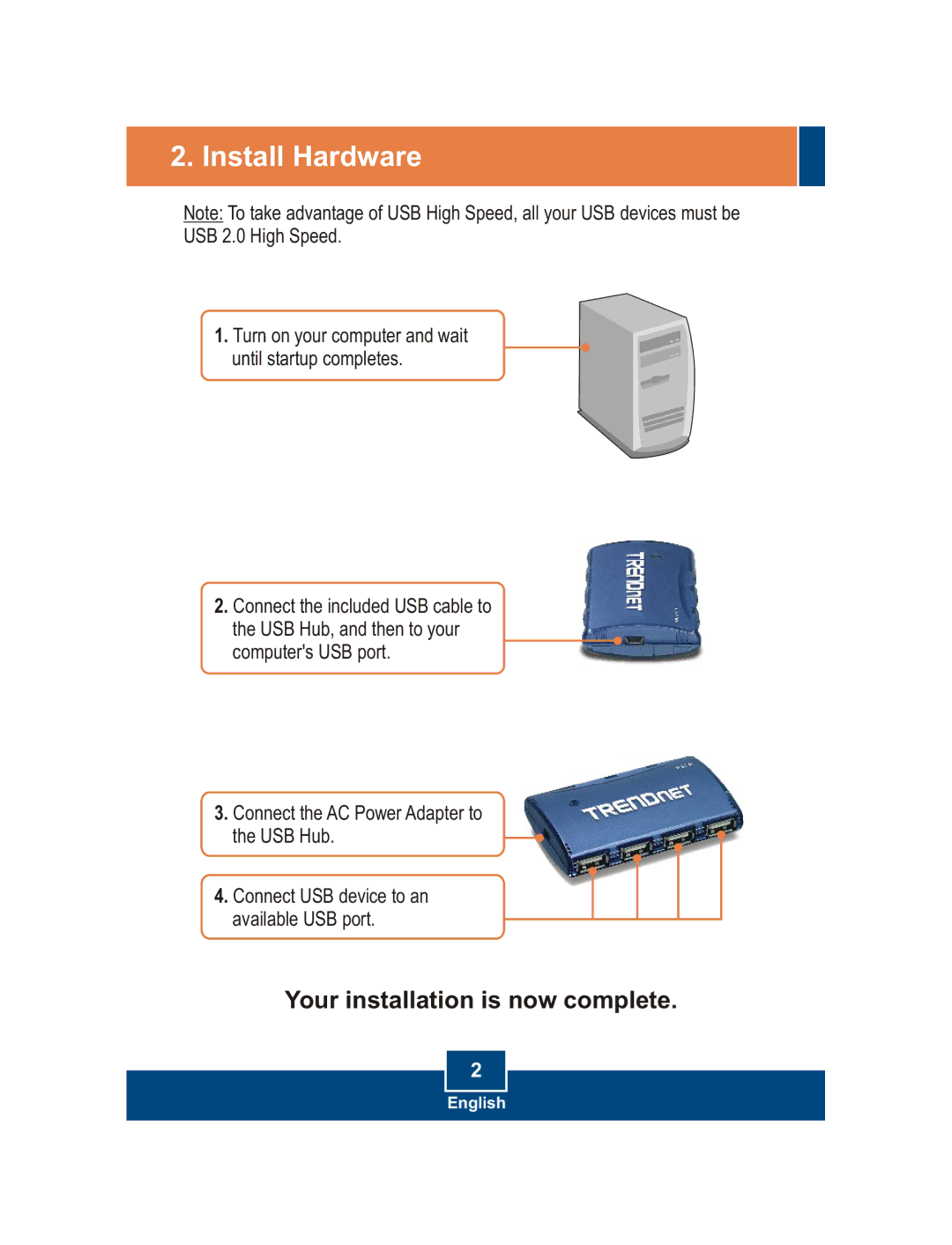 TRENDnet TU2-700 manual Install Hardware 