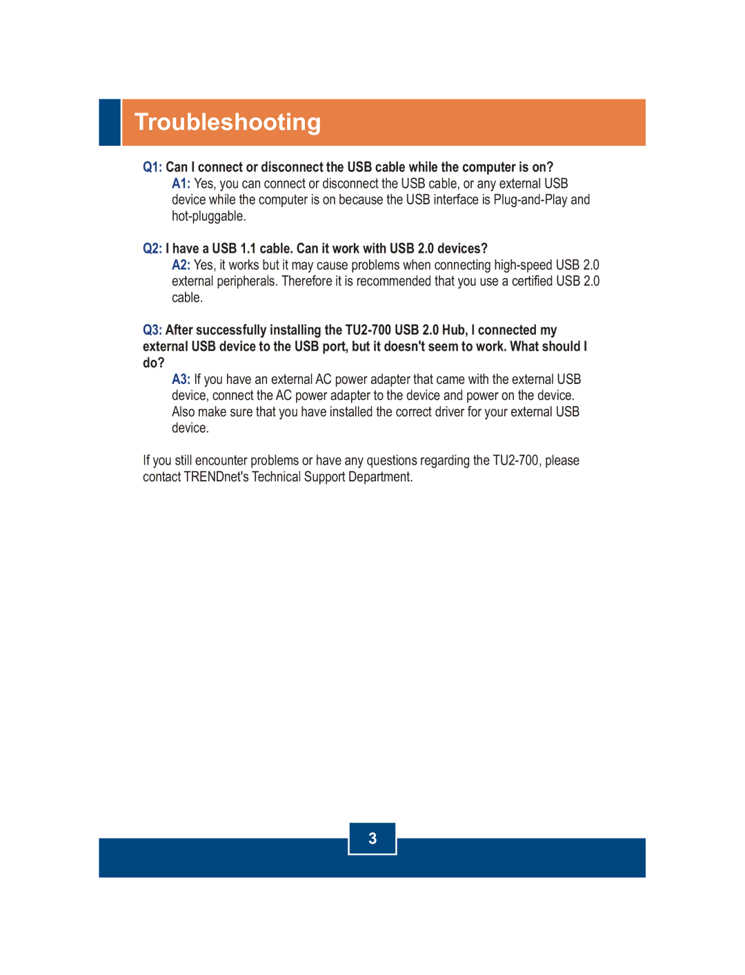 TRENDnet TU2-700 manual Troubleshooting 