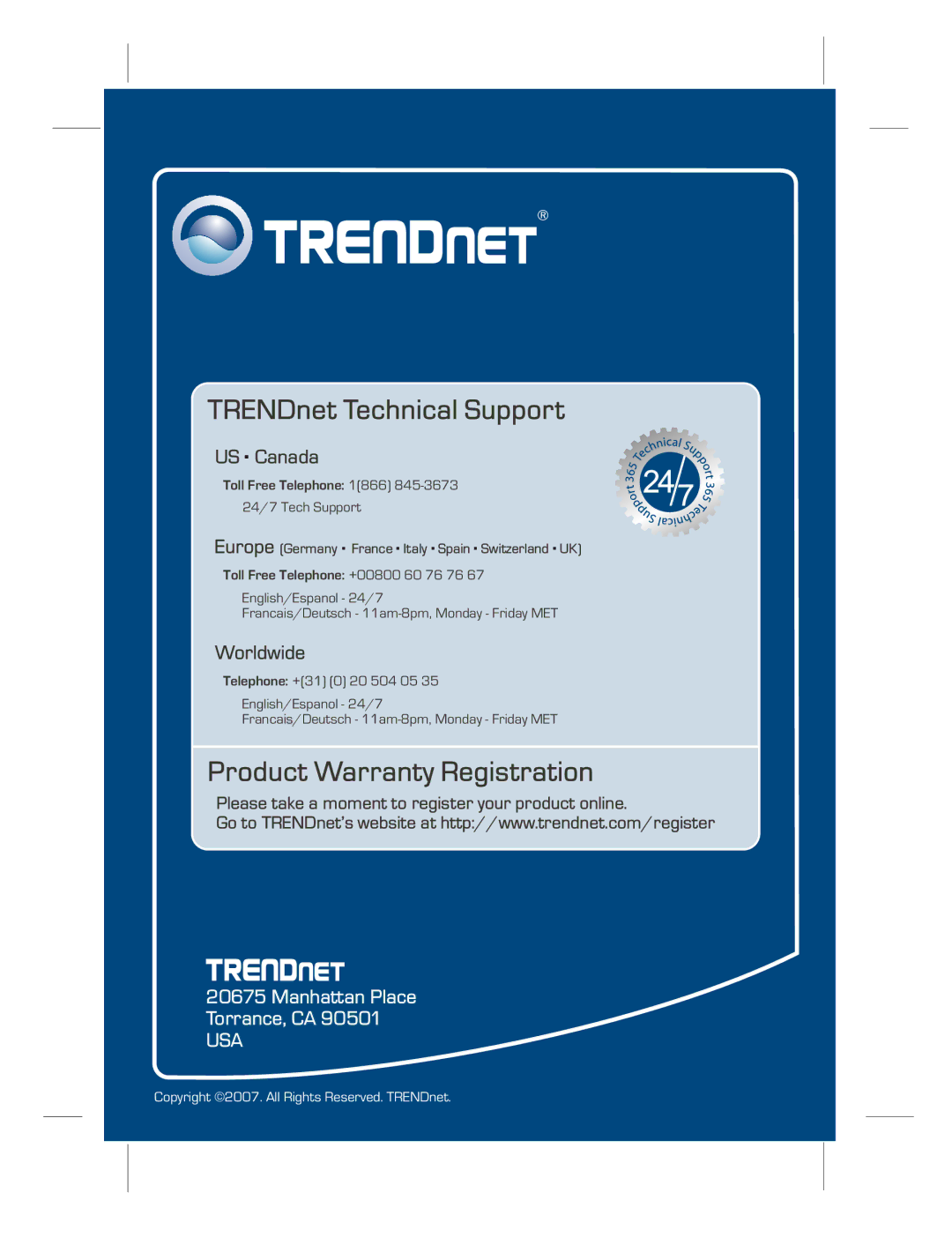 TRENDnet TU2-ETG manual TRENDnet Technical Support 