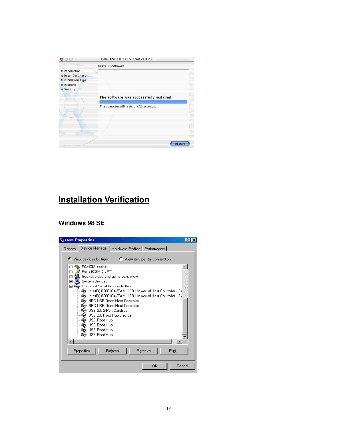 TRENDnet TU2-H2PC manual Installation Verification, Windows 98 SE 