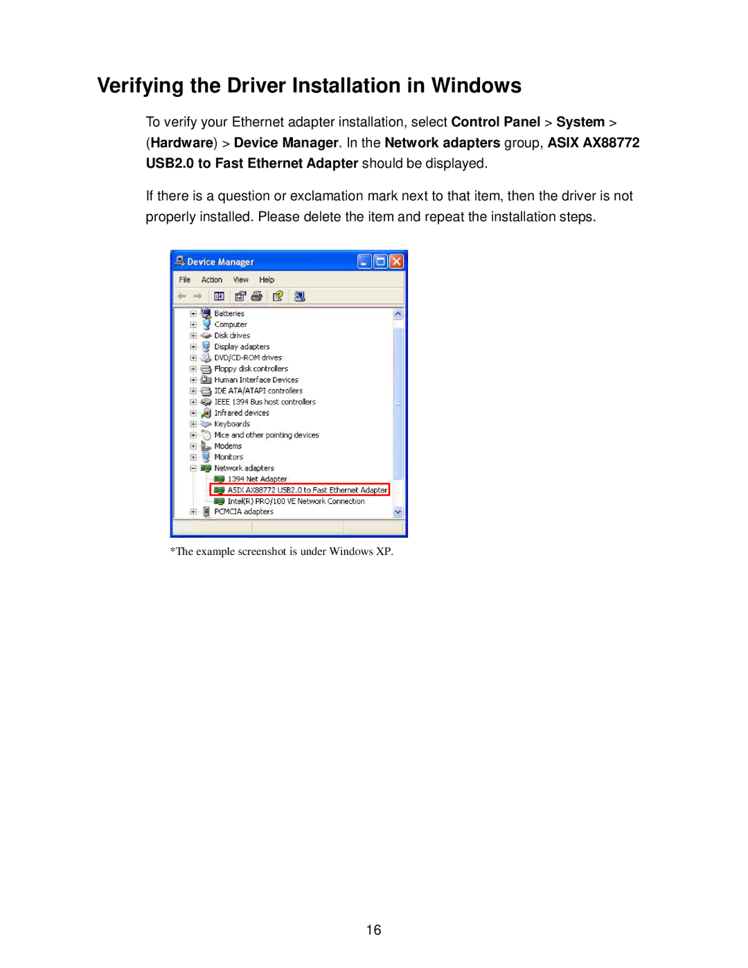 TRENDnet TU2ET100 manual Verifying the Driver Installation in Windows 