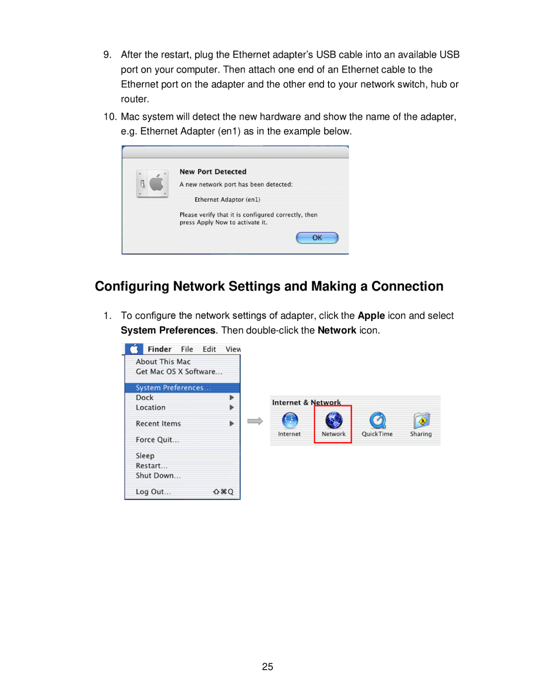 TRENDnet TU2ET100 manual Configuring Network Settings and Making a Connection 