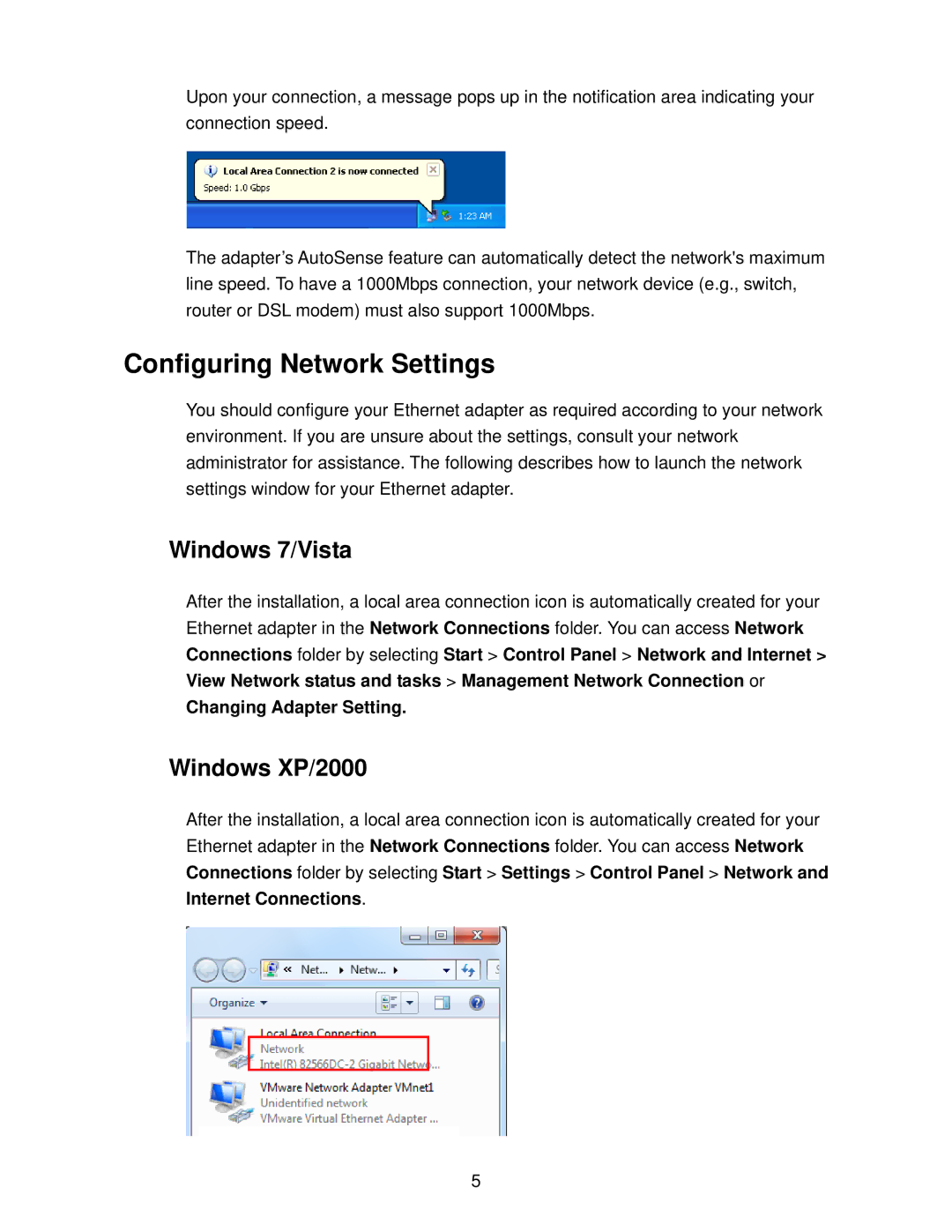 TRENDnet TU2ETG manual Configuring Network Settings, Windows 7/Vista 