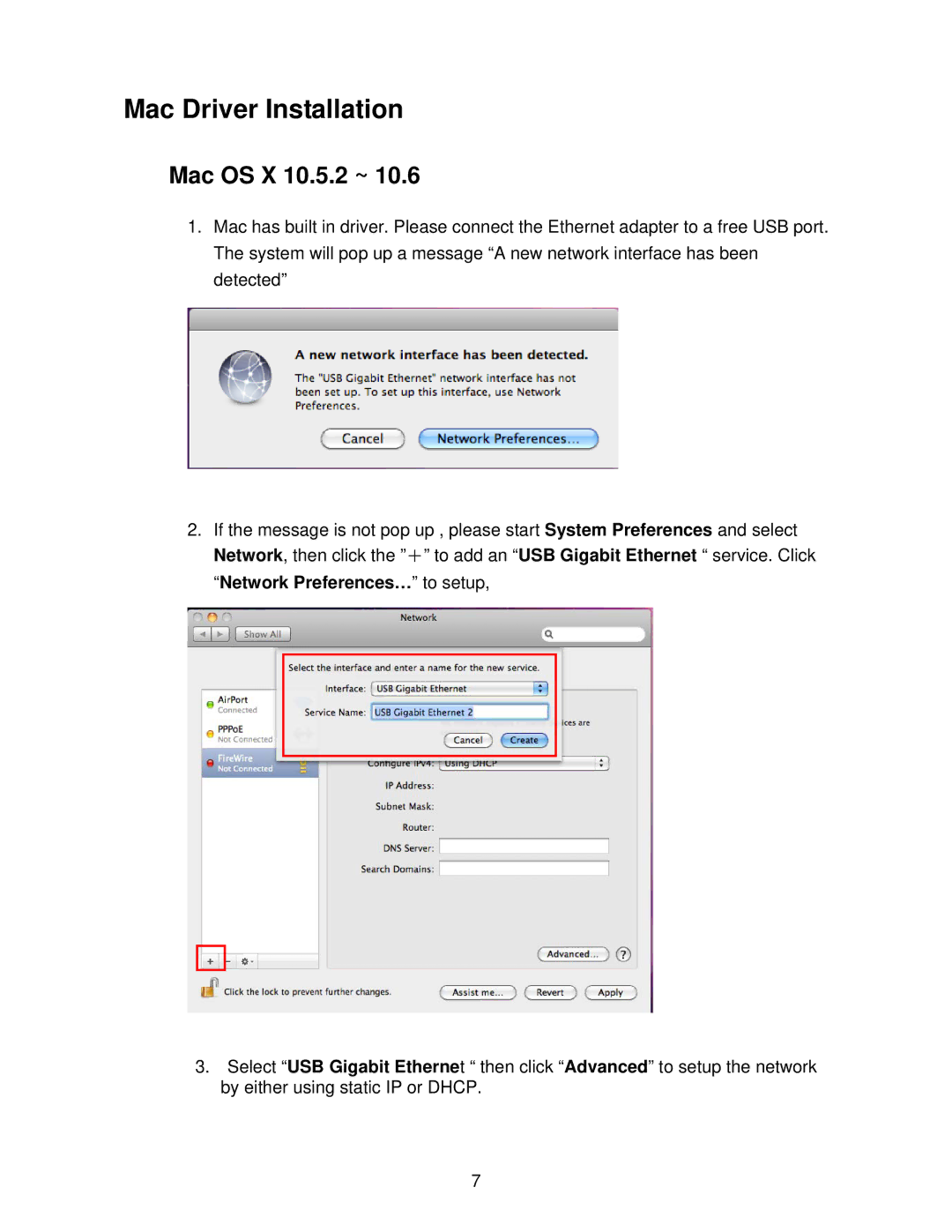 TRENDnet TU2ETG manual Mac Driver Installation, Mac OS X 10.5.2 ~ 