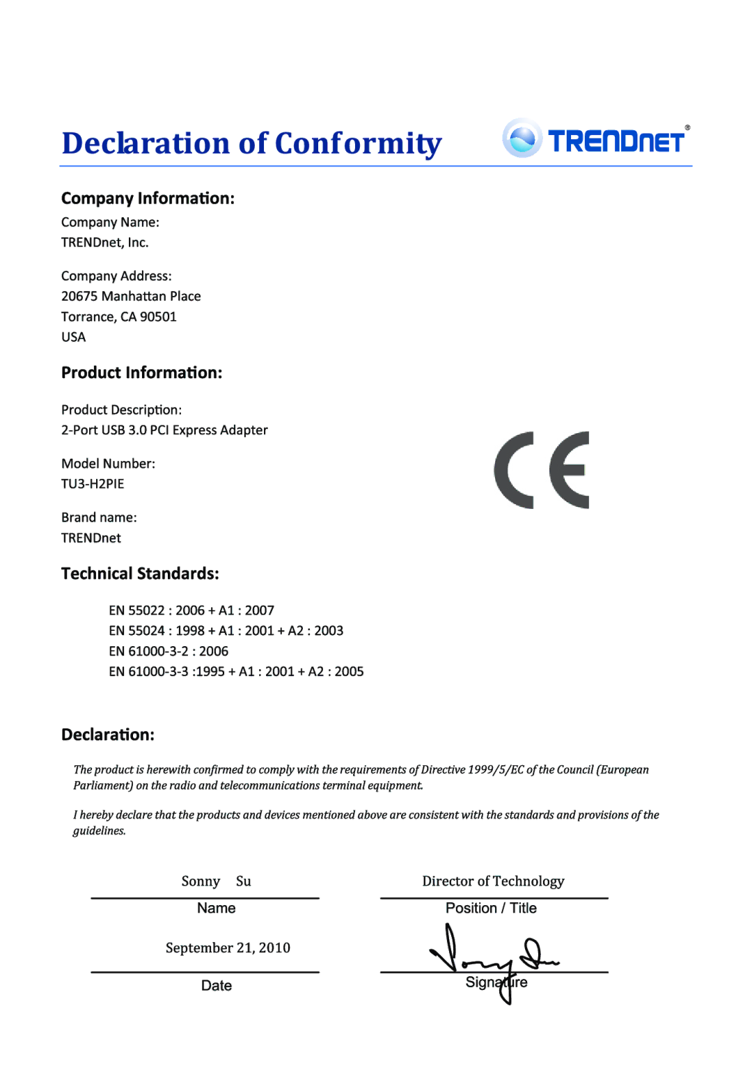 TRENDnet TU3H2PIE manual 