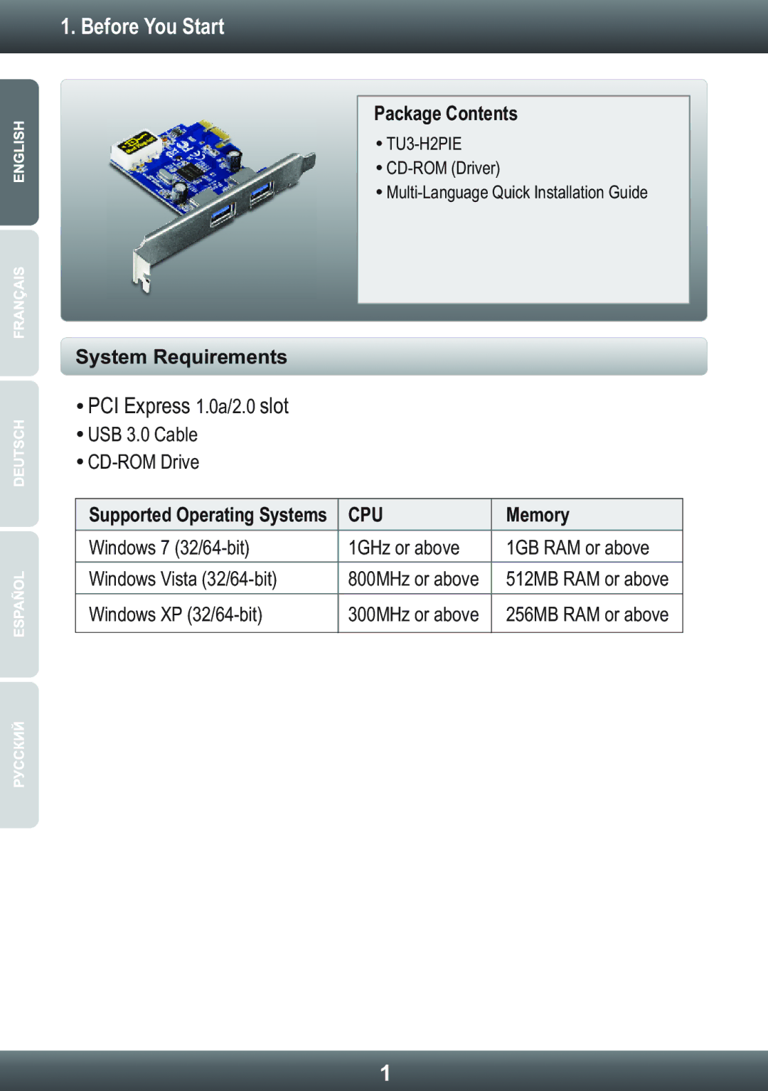 TRENDnet TU3H2PIE manual Before You Start, Cpu 