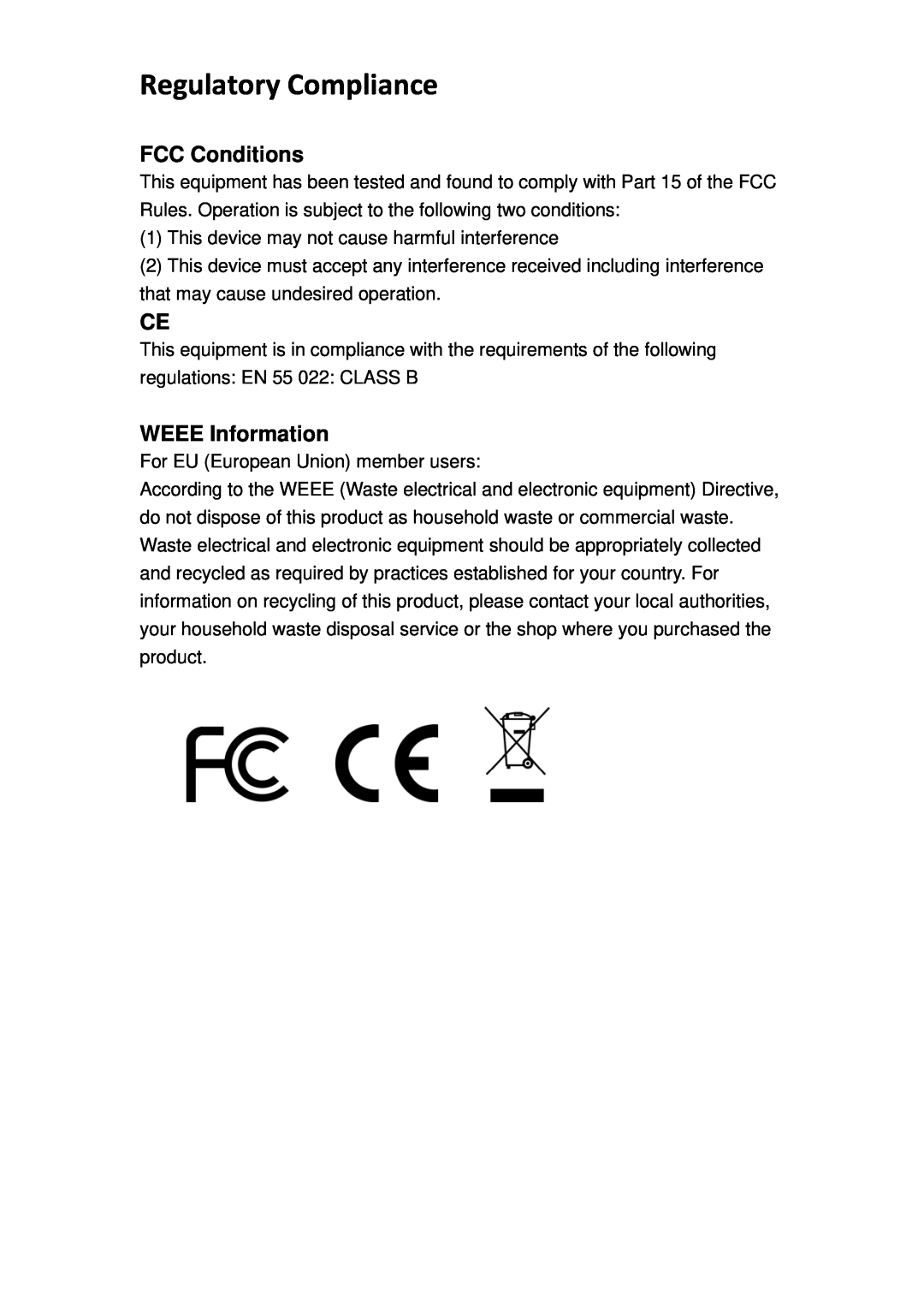 TRENDnet TU3S35 manual Regulatory Compliance, FCC Conditions, WEEE Information 