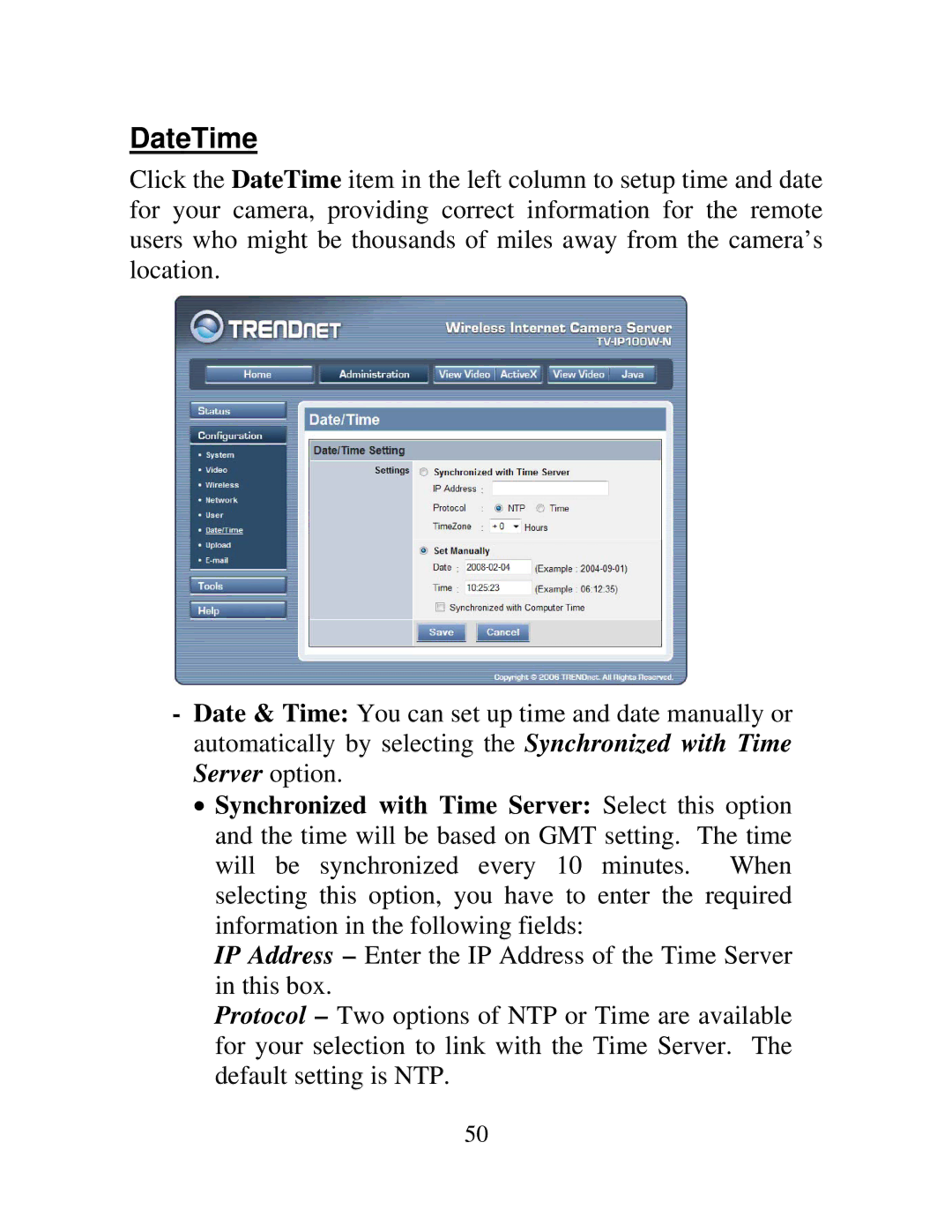 TRENDnet TV-IP100W-N, TV-IP100-N manual DateTime 