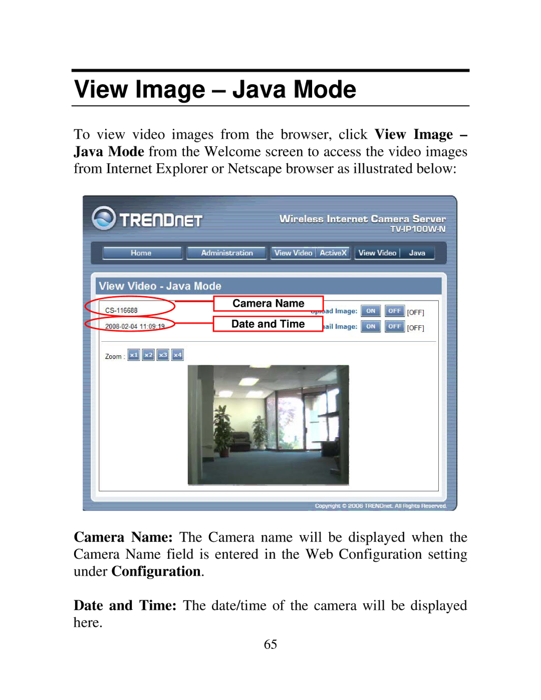 TRENDnet TV-IP100-N, TV-IP100W-N manual View Image Java Mode 