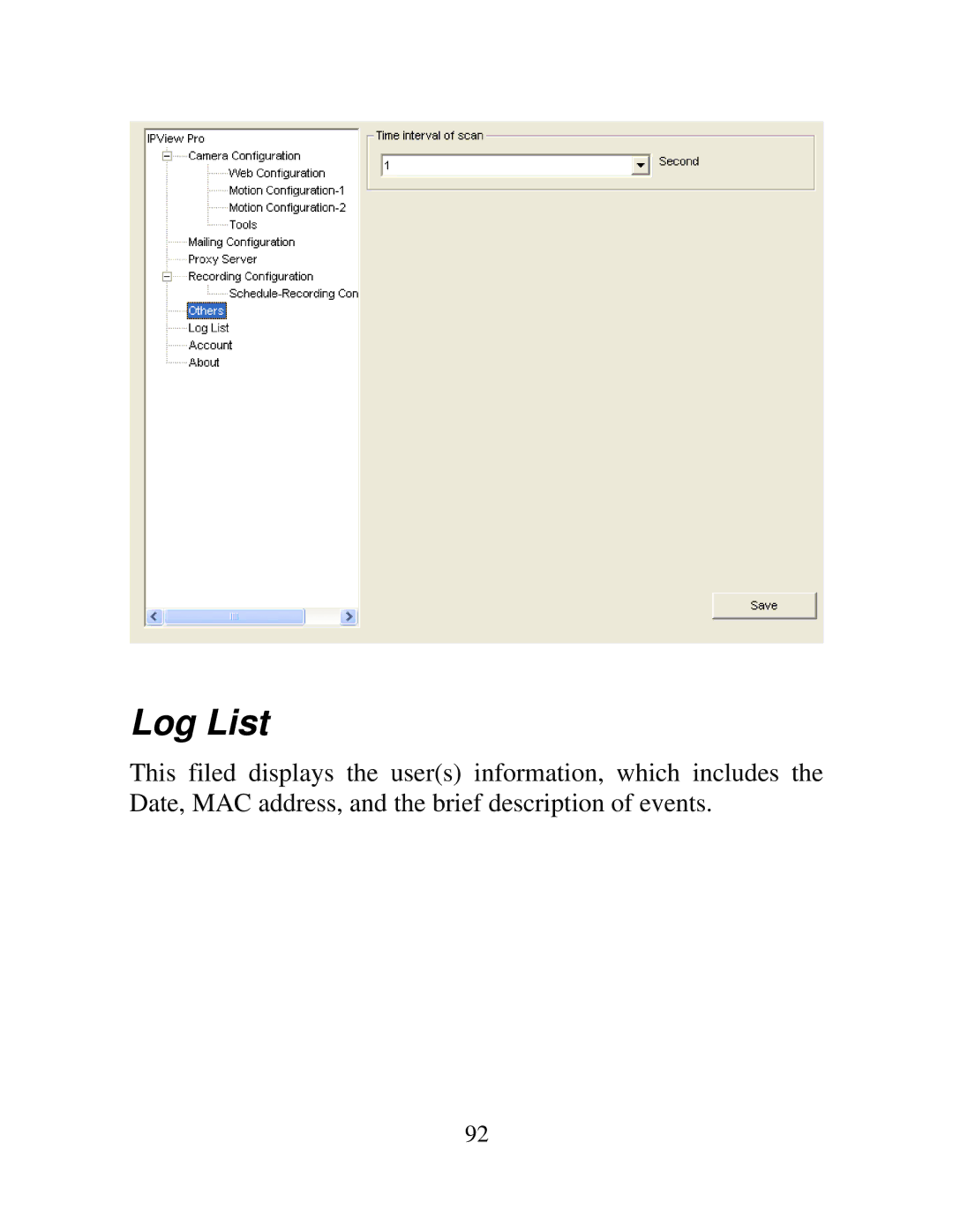 TRENDnet TV-IP100W-N, TV-IP100-N manual Log List 