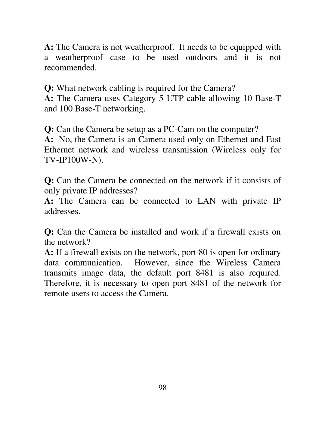 TRENDnet TV-IP100W-N, TV-IP100-N manual 