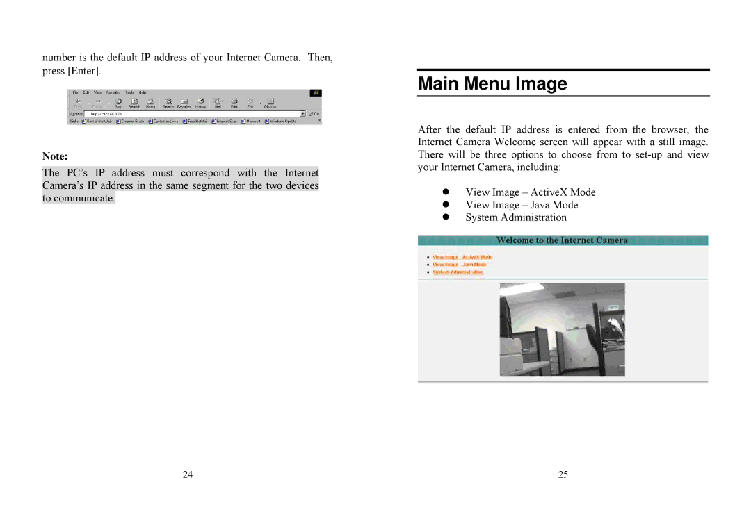 TRENDnet TV-IP100 manual Main Menu Image 