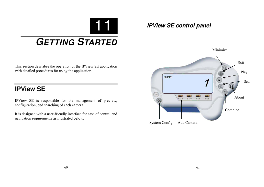 TRENDnet TV-IP100 manual Getting Started, IPView SE control panel 