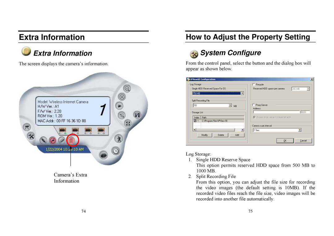 TRENDnet TV-IP100 manual Extra Information, System Configure 