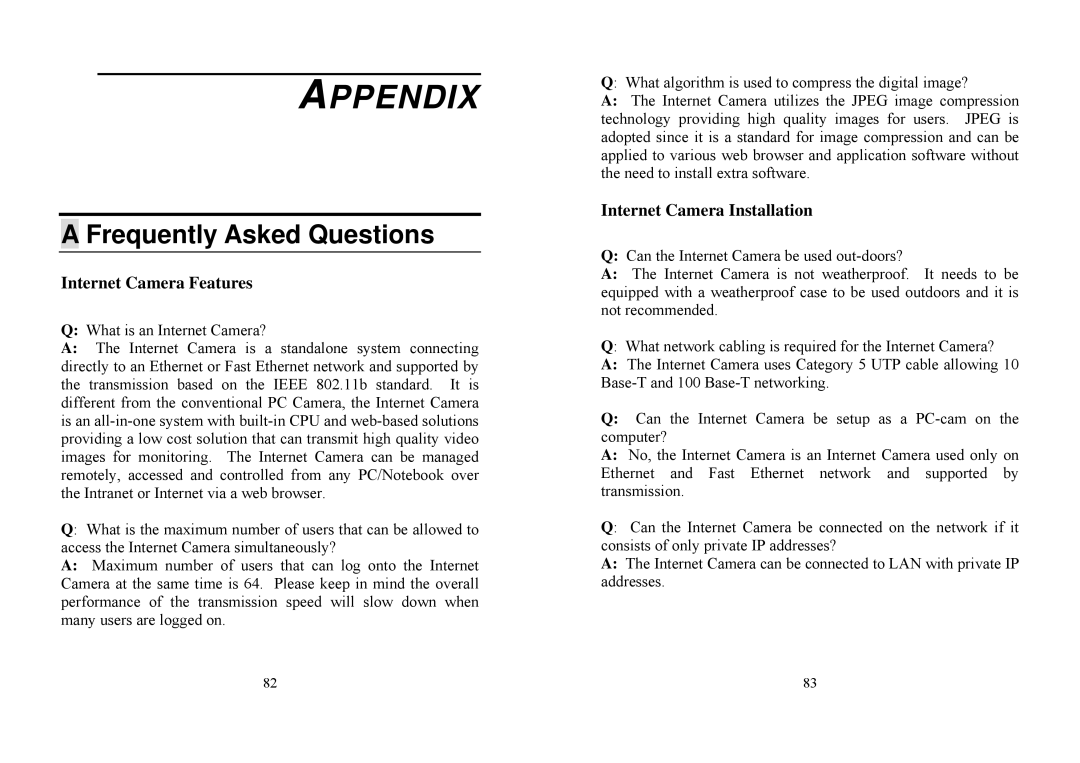 TRENDnet TV-IP100 manual Appendix, Frequently Asked Questions 