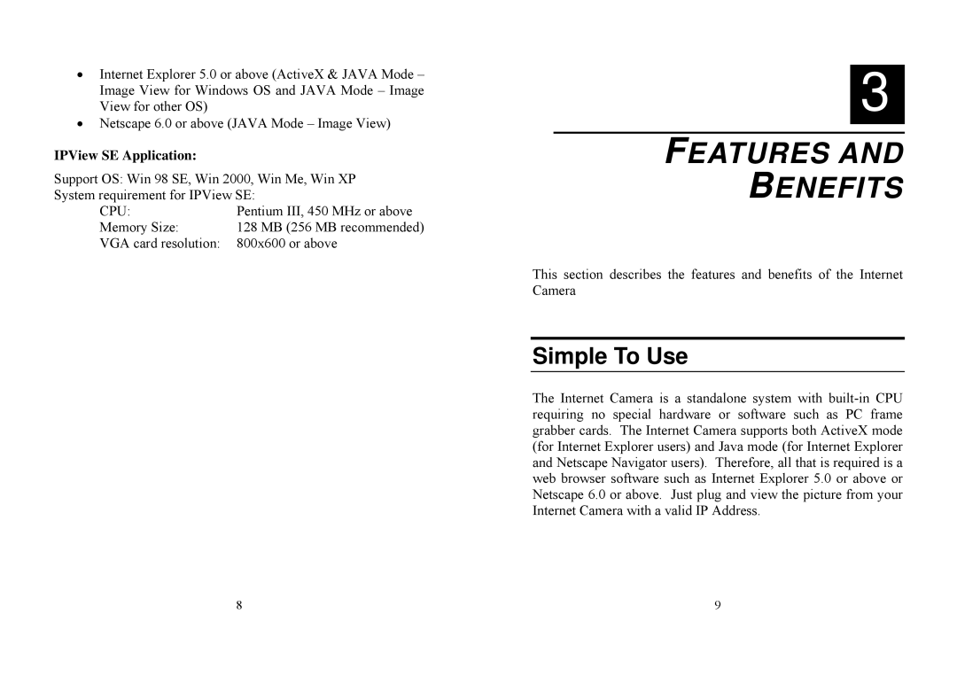 TRENDnet TV-IP100 manual Features Benefits, Simple To Use, IPView SE Application 