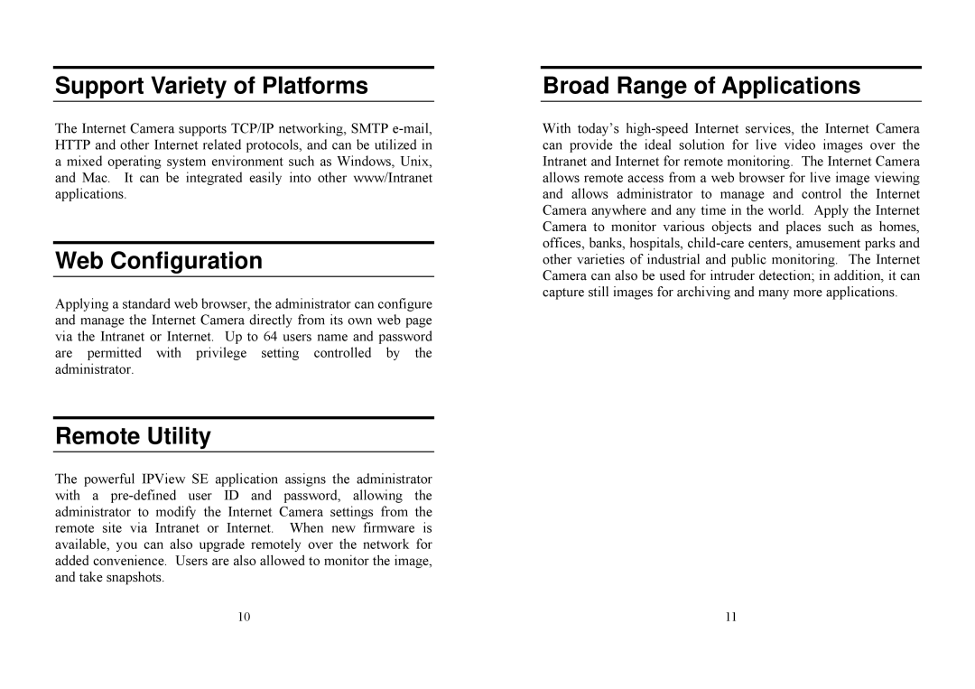 TRENDnet TV-IP100 manual Support Variety of Platforms, Web Configuration, Remote Utility, Broad Range of Applications 