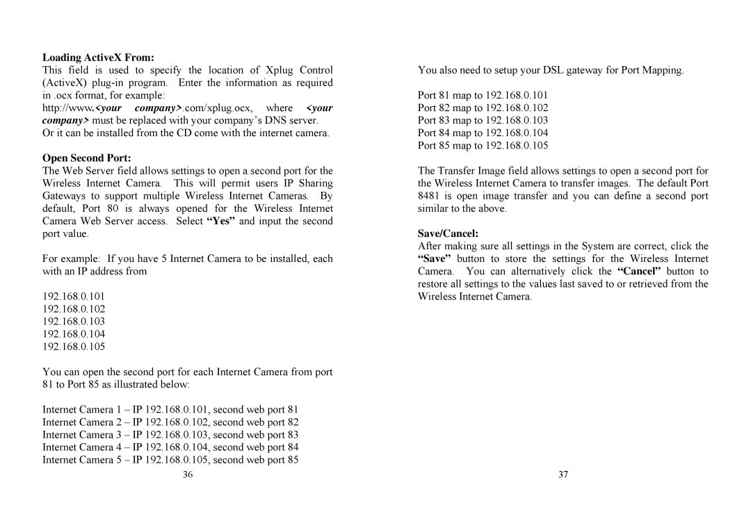TRENDnet TV-IP100W manual Loading ActiveX From, Open Second Port, Save/Cancel 