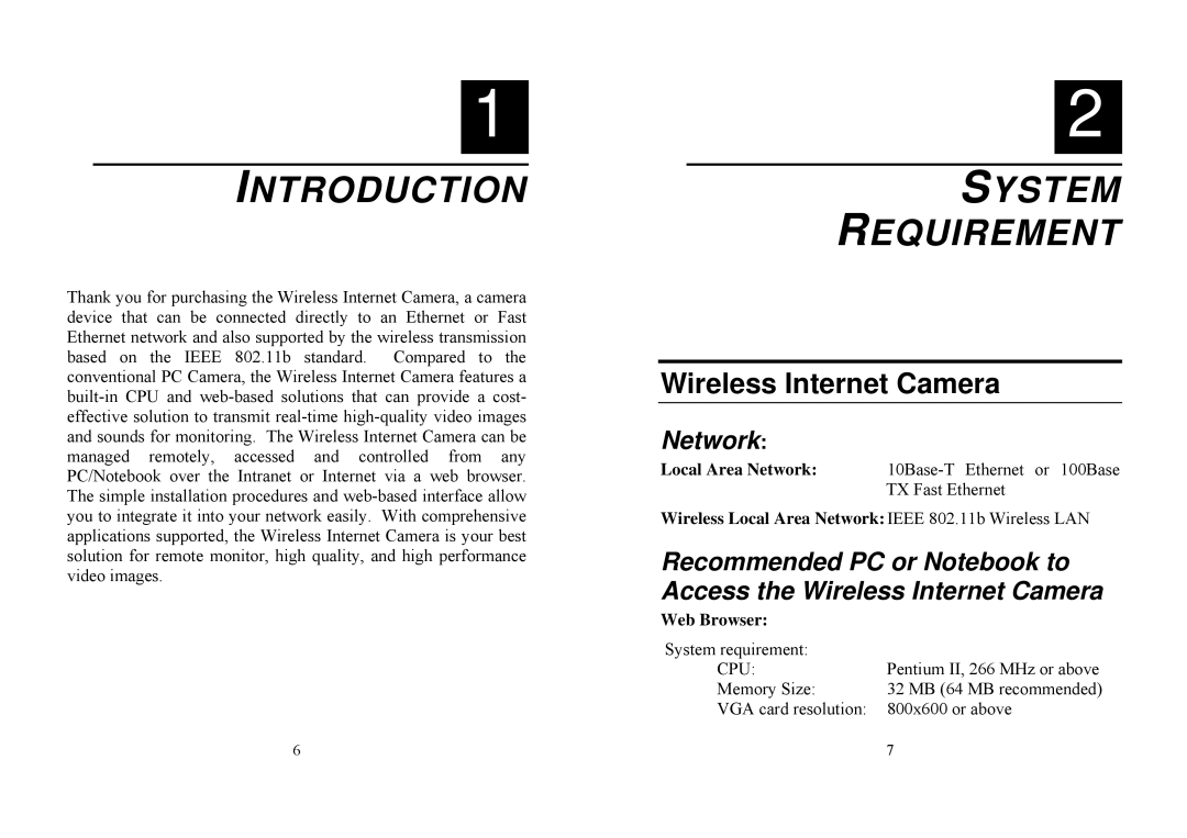 TRENDnet TV-IP100W manual Introduction, System Requirement, Wireless Internet Camera, Network 