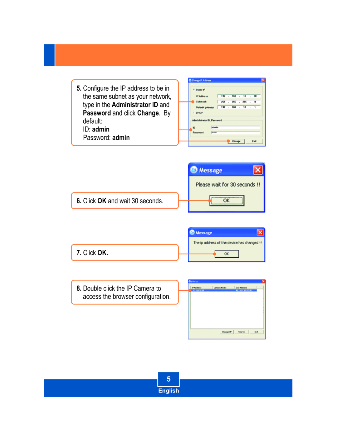 TRENDnet TV-IP110W manual Password and click Change. By default ID admin 