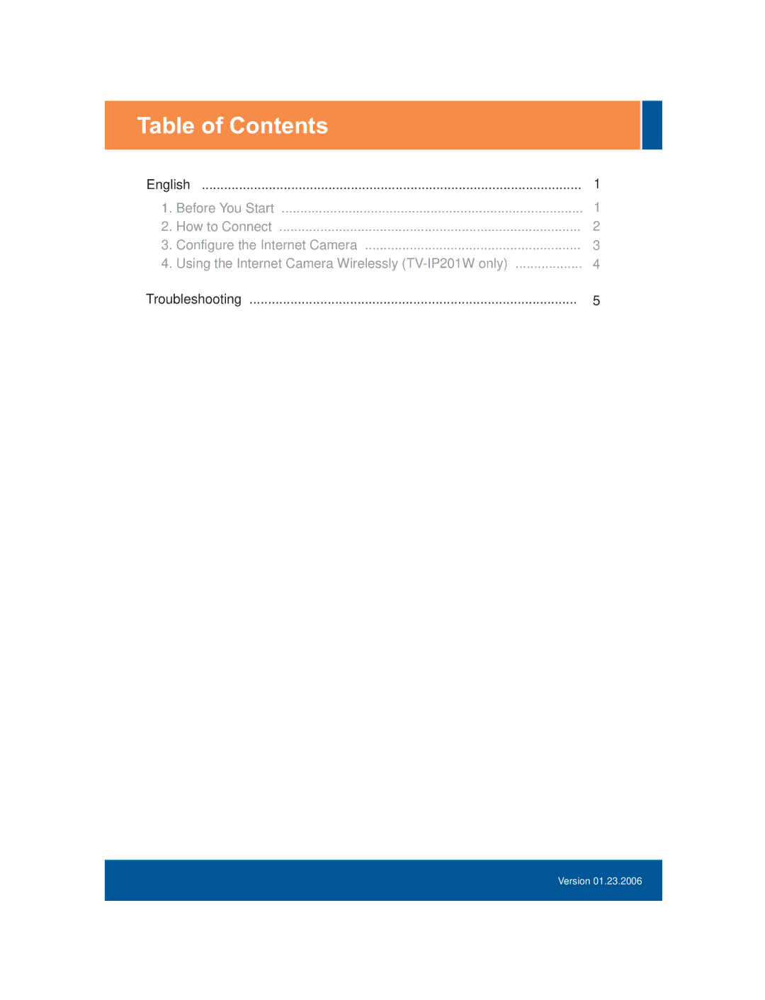 TRENDnet TV-IP201W manual Table of Contents 