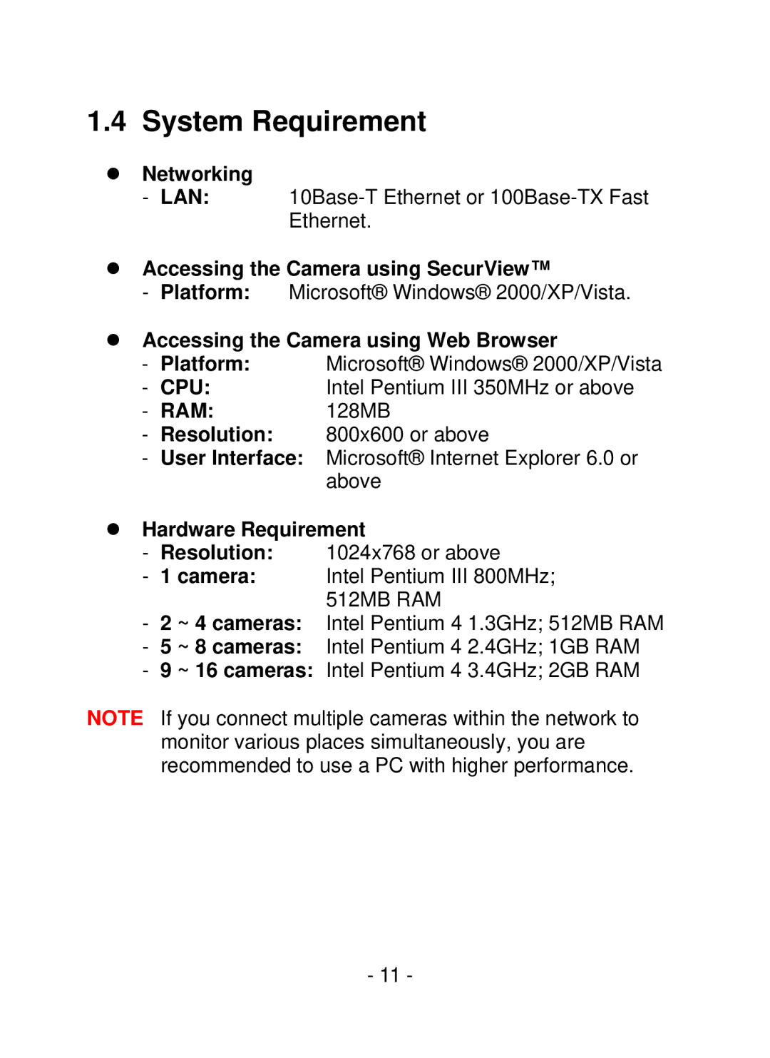 TRENDnet TV-IP252P, SecurView PoE Dome Internet Camera manual System Requirement 