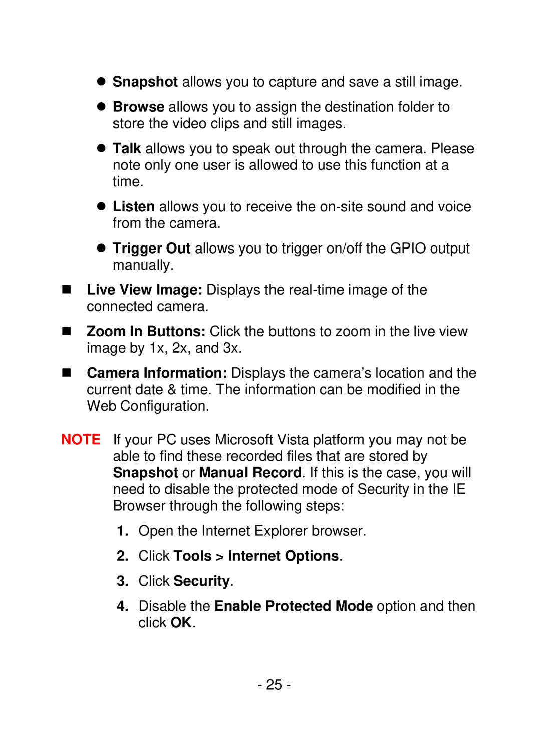 TRENDnet TV-IP252P, SecurView PoE Dome Internet Camera manual Click Tools Internet Options Click Security 