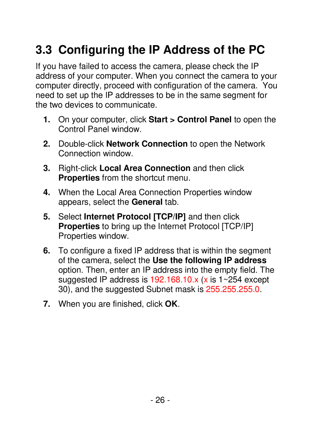 TRENDnet SecurView PoE Dome Internet Camera, TV-IP252P manual Configuring the IP Address of the PC 