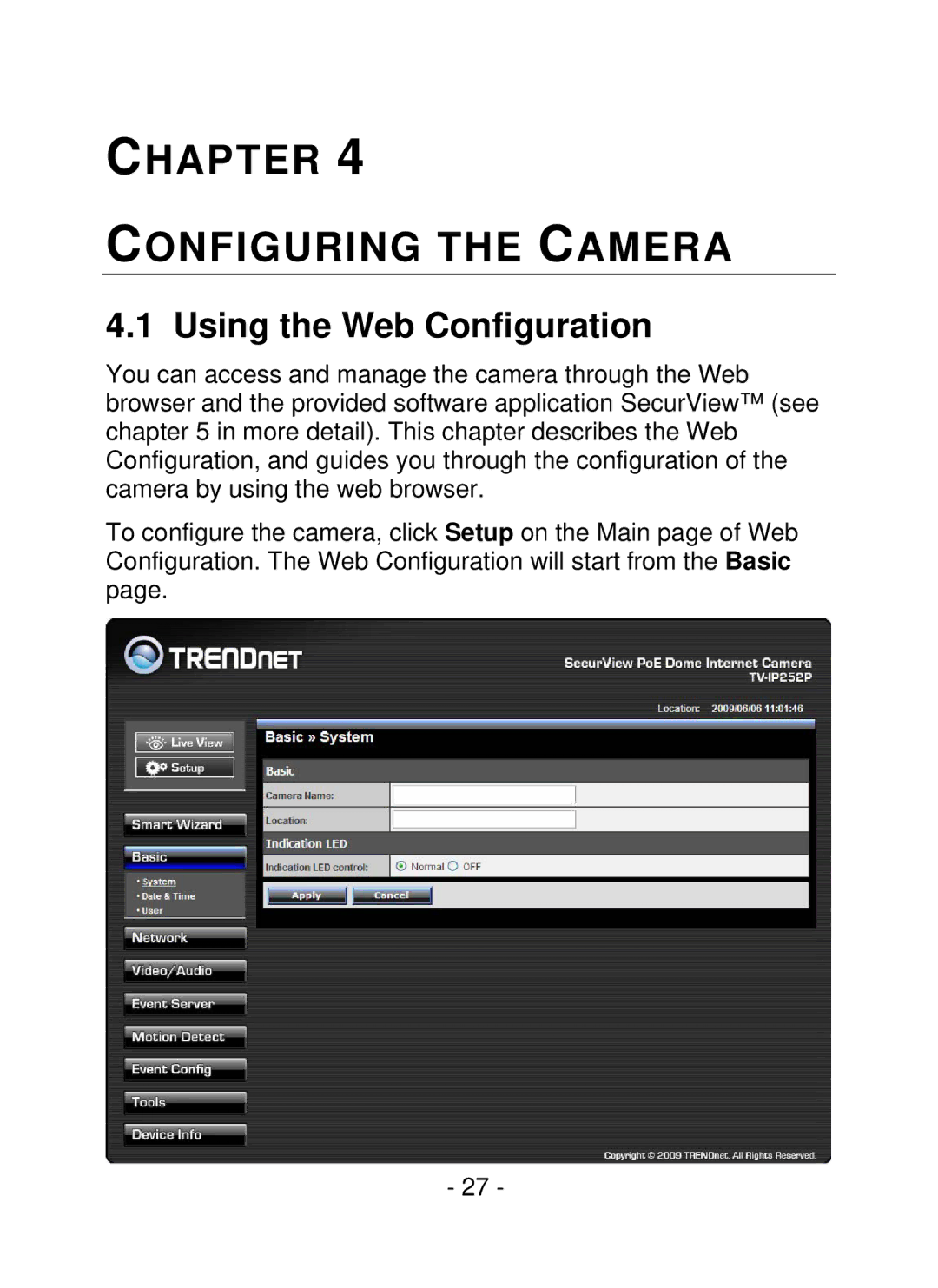 TRENDnet TV-IP252P, SecurView PoE Dome Internet Camera manual Chapter Configuring the Camera, Using the Web Configuration 