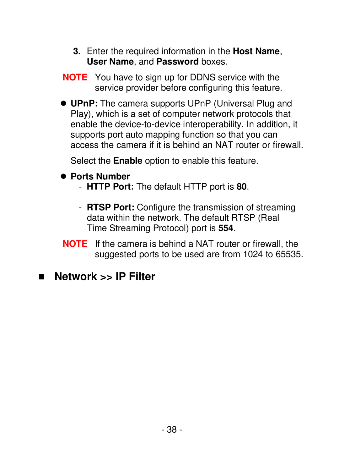 TRENDnet SecurView PoE Dome Internet Camera, TV-IP252P manual „ Network IP Filter, Ports Number 