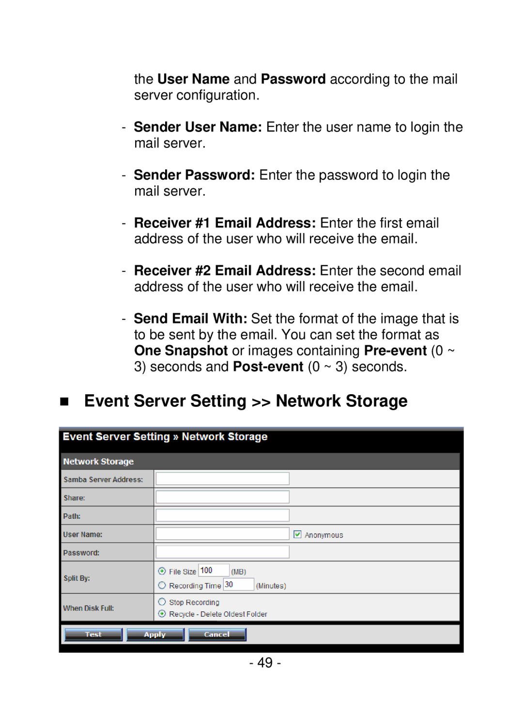 TRENDnet TV-IP252P, SecurView PoE Dome Internet Camera manual „ Event Server Setting Network Storage 