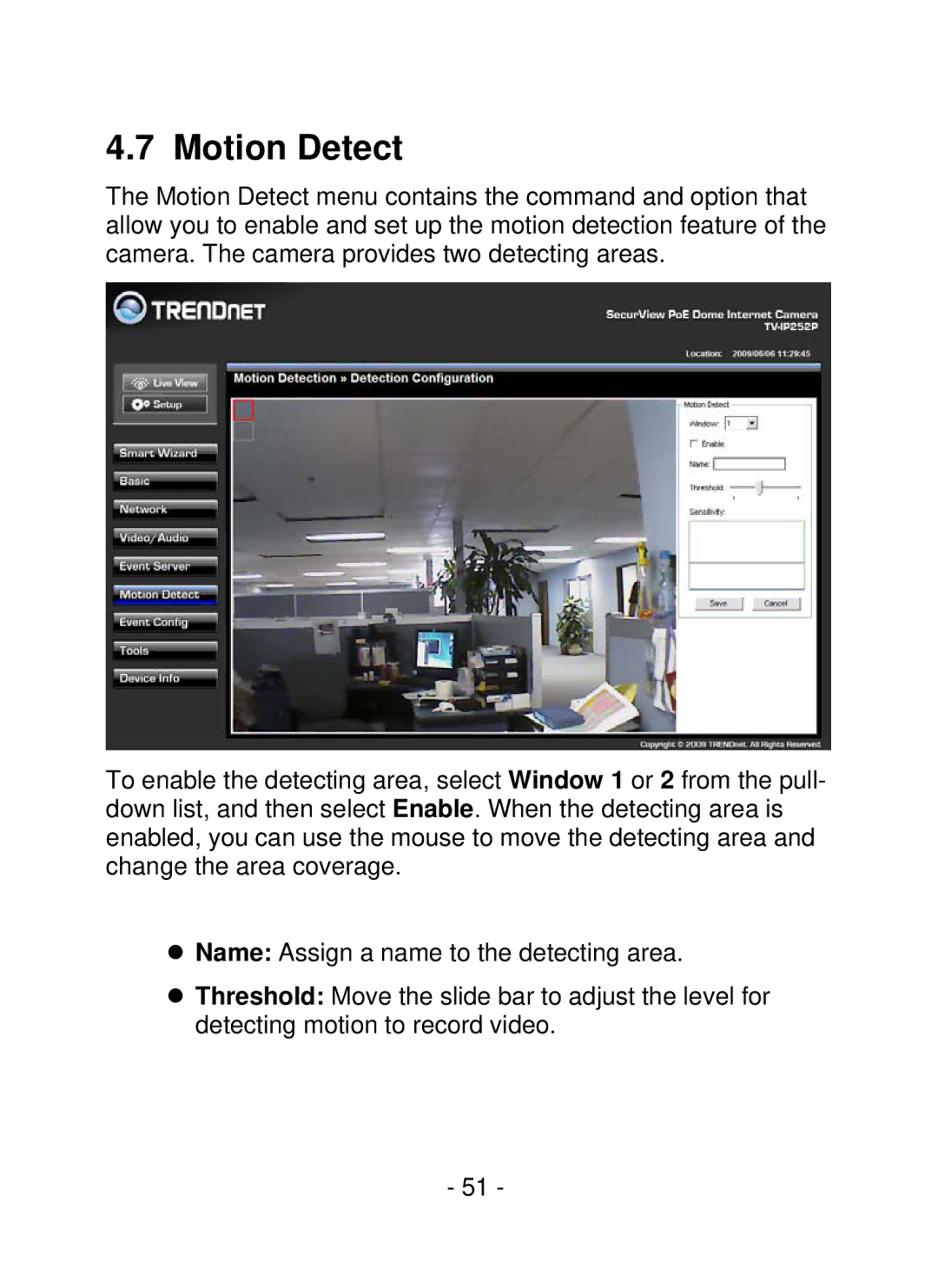 TRENDnet TV-IP252P, SecurView PoE Dome Internet Camera manual Motion Detect 